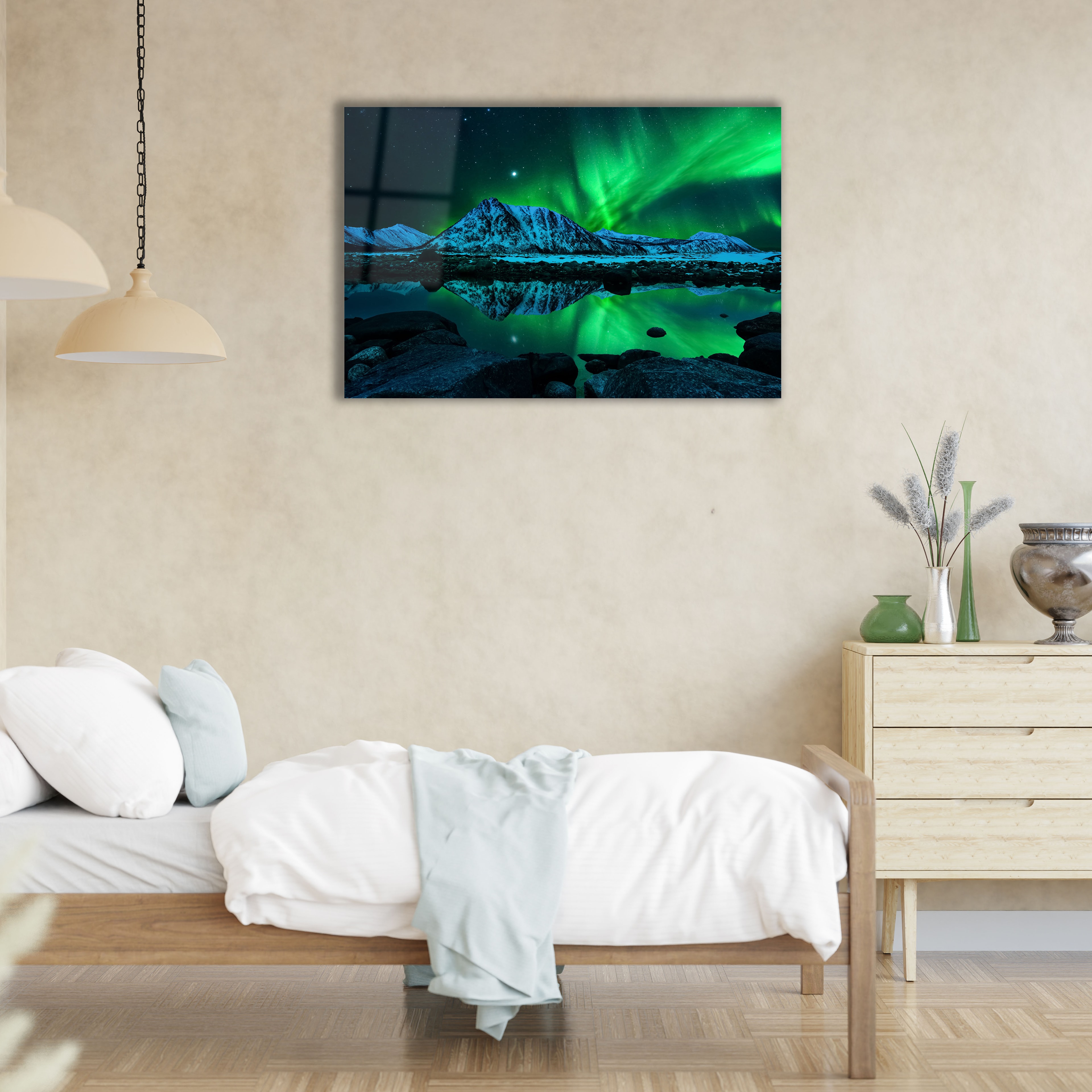 Aurora Borealis Kuzey Işıkları Cam Tablo